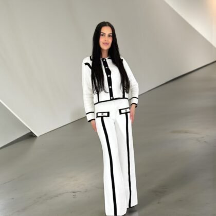 Ensemble Pantalon et Veste Coordonné en Maille – Design Graphique Noir & Blanc Style Iconique