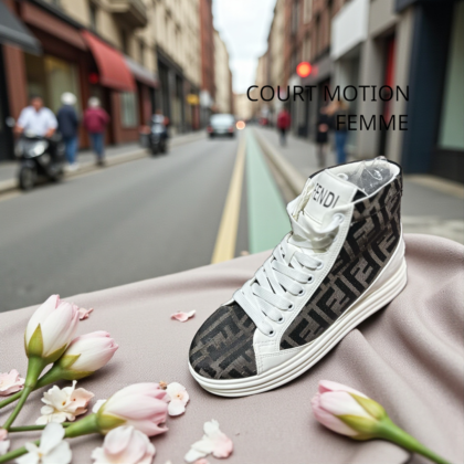 Baskets Montantes Court Motion pour Femme – Motif Monogramme Marron et Noir