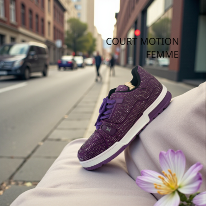 Baskets Court Motion Femme – Violet Royal à Détails Cristallins