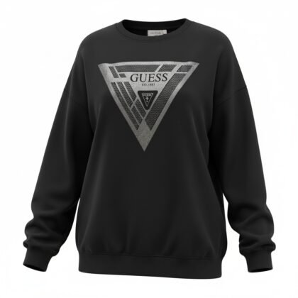 Sweat Guess Noir pour Femme avec Logo Triangle Strass