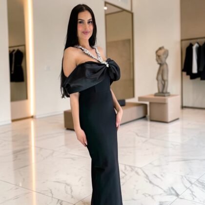 Robe de Soirée Longue Noire à Bustier Bijou