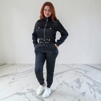 Ensemble Jumpsuit Satiné Noir "Gala Sport" – Style Cargo Chic